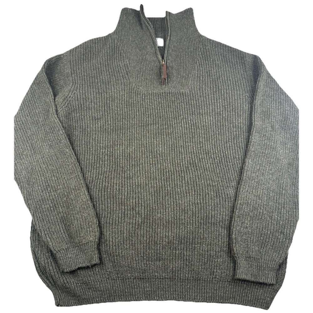 Eddie Bauer Mens LRG Olive Green Rib Knit 1/4 Zip Sweater USA Made‎ Cotton Blend